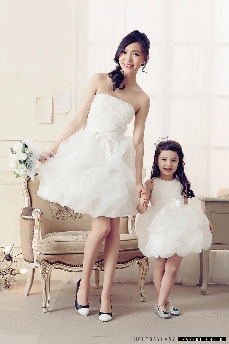 Мама и дочь платье одежда 2016 мать дочь платья ну вечеринку свадьба принцессы девочек с бантом платье платье мама и дочь платье мама и дочка