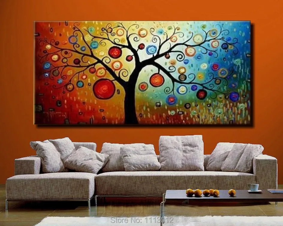 Ручная роспись, современная абстрактная картина маслом на холсте, дерево жизни, 1 панель, художественный набор, украшение стены дома, картина для гостиной, распродажа