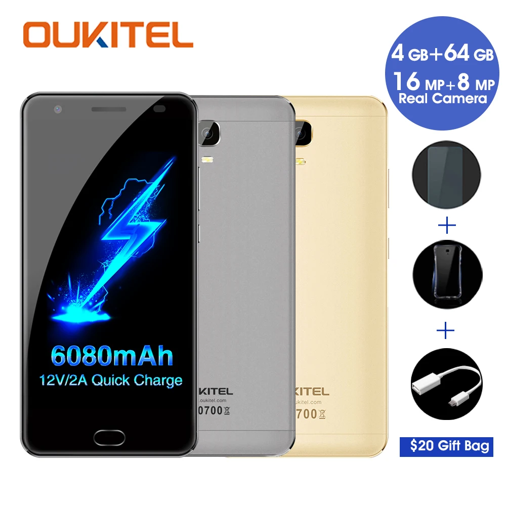 OUKITEL K6000 Plus Mobile Phones MTK6750T Octa Core 64G ROM 4G RAM Front Fingerprint Smartphone 6080mAh Android Cellphone 16 MP