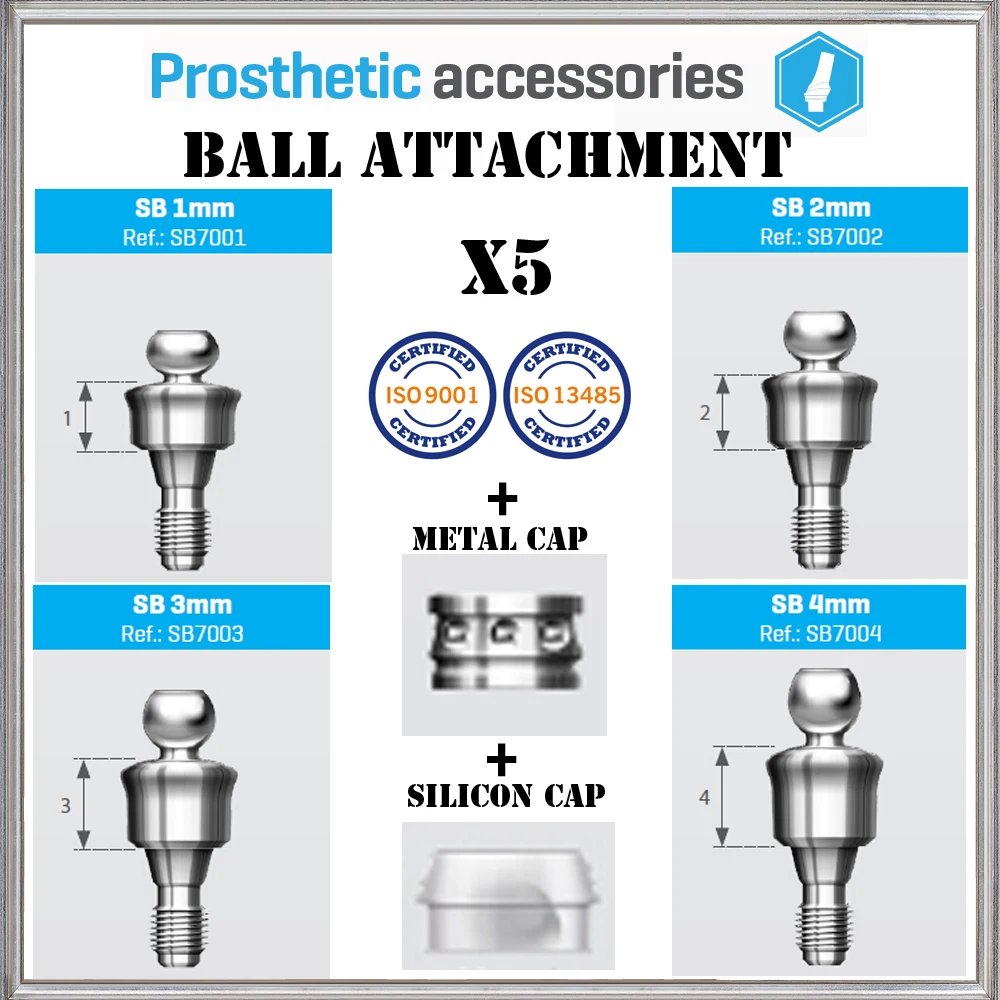 

5 Titanium Ball Attachment Set Abutments for Internal Hex Dental Implants Sizes 1/2/3/4MM PREMIUM quality Certified Brnad