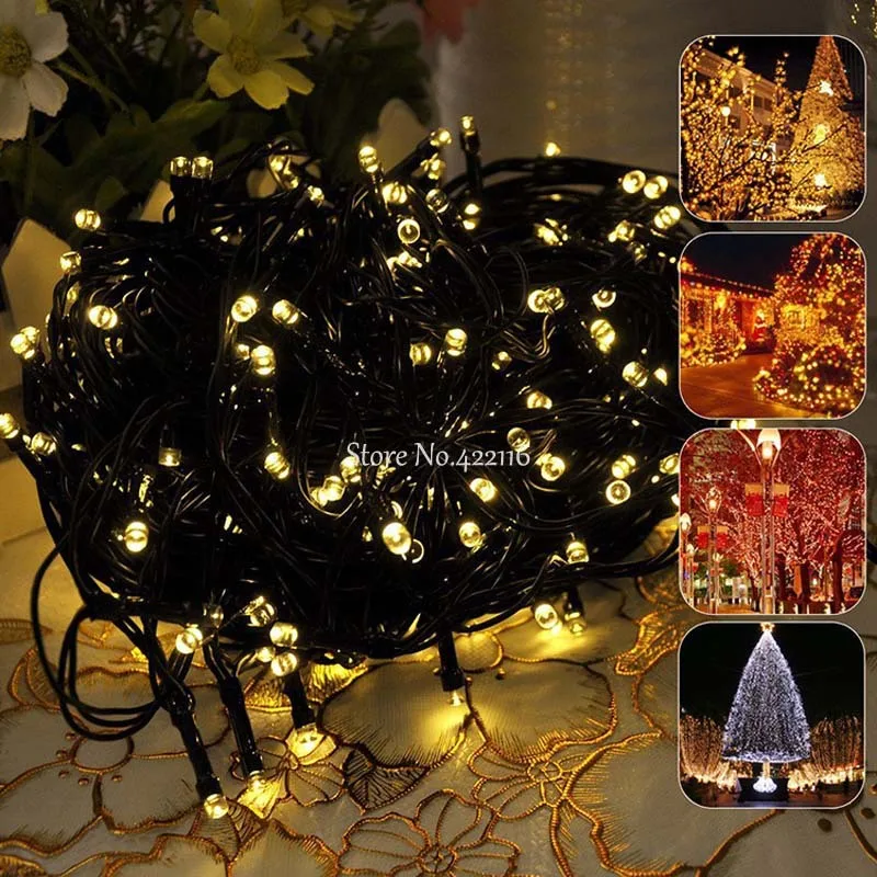 12 M 100 Solar LED cadena Luces de hadas de la boda de Navidad jardín al aire libre Garland Decoración Luz lámparas Luces Navidad Guirlande