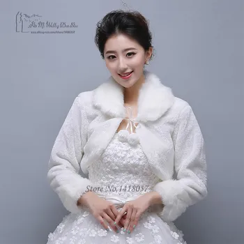 

White Red Short Wedding Jacket Wraps with Long Sleeves for Bridal Winter Formal Dresses Cape Warm Cloaks White Faux Fur Bolero