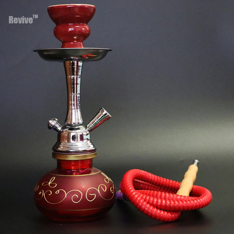 Red narguile glass hookah complete set 1 hose chicha ceramic bowl