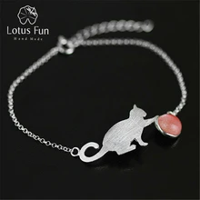 Lotus Fun Настоящее серебро 925 проба Натуральный камень креативные ювелирные изделия ручной работы играя кошка модный браслет для женщин Bijoux