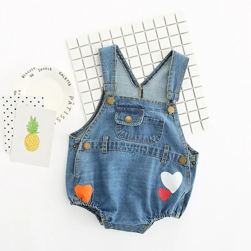 

Baby Denim Overalls 2019 Girls Printed Denim Straps Jumpsuit Climbing Clothing 0- 3 Year A176