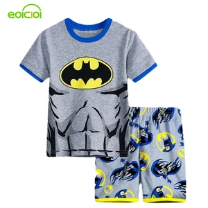 Пижамы для мальчиков и девочек, новая летняя хлопковая детская одежда, комплект одежды с короткими рукавами для девочек, Бэтмен, Человек-паук, Железный человек, короткий рукав - изображение
