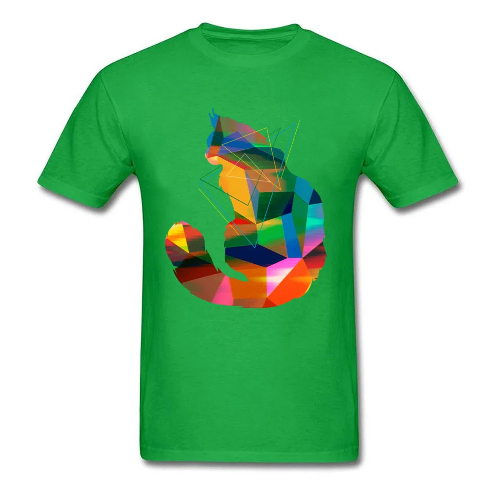 Cubism Cat Tops Shirt 2018 Popular O-Neck Personalized Short Sleeve 100% Cotton Fabric Young Tshirts Leisure Clothing Shirt Cubism Cat green