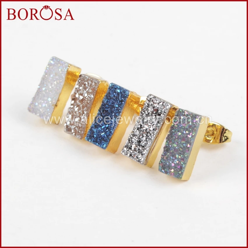 Серьги гвоздики BOROSA 1 пара золотистого цвета прямоугольной формы радуги сережки