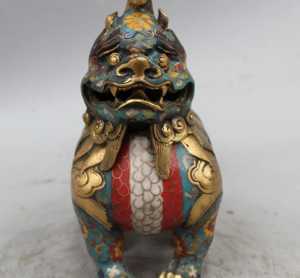 

Old Marked Chinese Bronze Cloisonne Foo Dog Lion Statue Incense Burner Censer