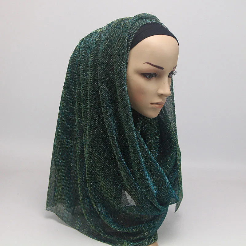 М мизм этнические большие мусульманские золотые нити морщинка хиджаб Мягкий головной платок для женщин Твердые шали блестящие обертывания стрейч платок Femme - Цвет: WJA017O