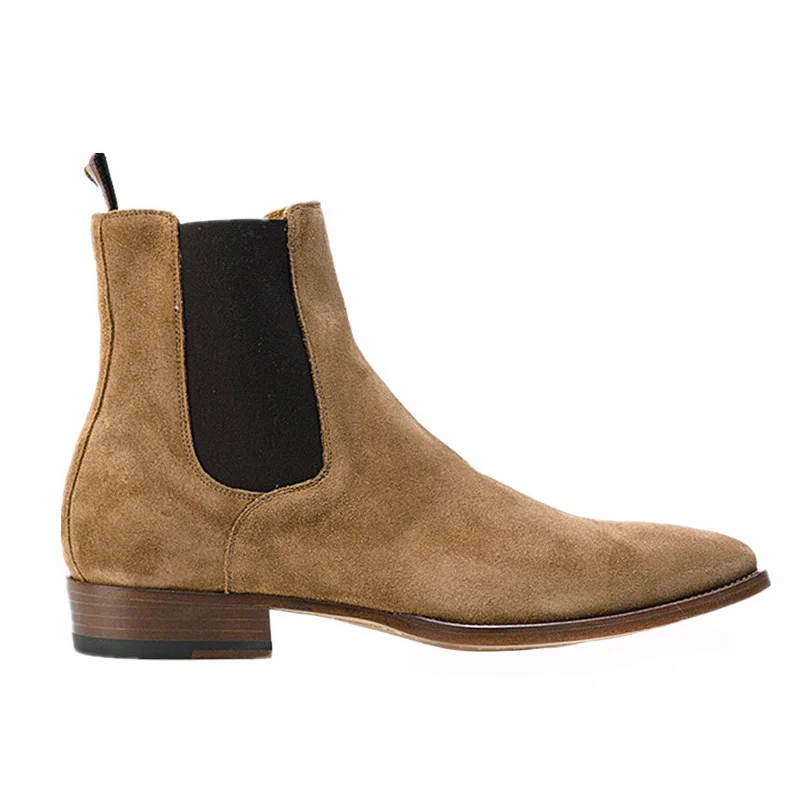 

New Arrival Famous Handmade all-matching brand Mens Chelsea Boots Pointed Nubuck leather Mens Buckle Slp Kanye west Shoes