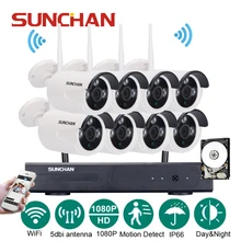 SUNCHAN 8CH 1920*1080 NVR Wireless CCTV Security Camera System 8pcs 2.0 Megapixel Outdoor Wifi IP Surveillance Camera Kit w/HDD