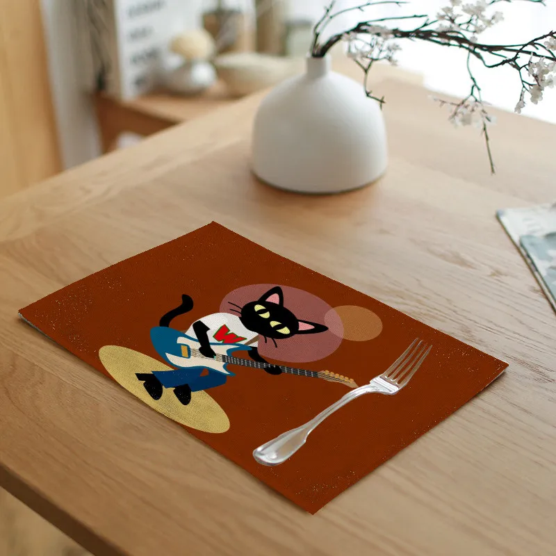 Скатерть с животными из мультфильмов 42x32 см черный милый кот велосипед скейтборд чайная, кофейная кружка Pad кухня ресторан украшение подставка в стиле «Вестерн» - Цвет: 8
