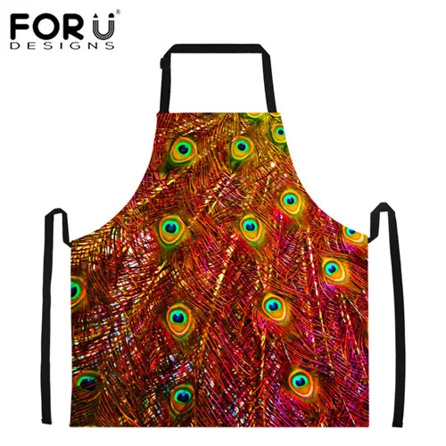 FORUDESIGNS/3D павлиньи перья Печать кухонные женские фартуки забавные мужские фартук для шеф повара кухонные чистящие аксессуары - Цвет: HA0224R