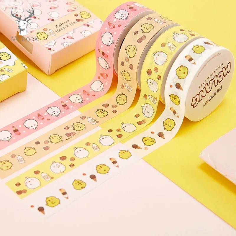 

2pcs/pack Creative Kawaii Molang Pet Washi Tape Adhesive Tape DIY Decorative Scrapbooking Sticker Label Craft Masking Tape