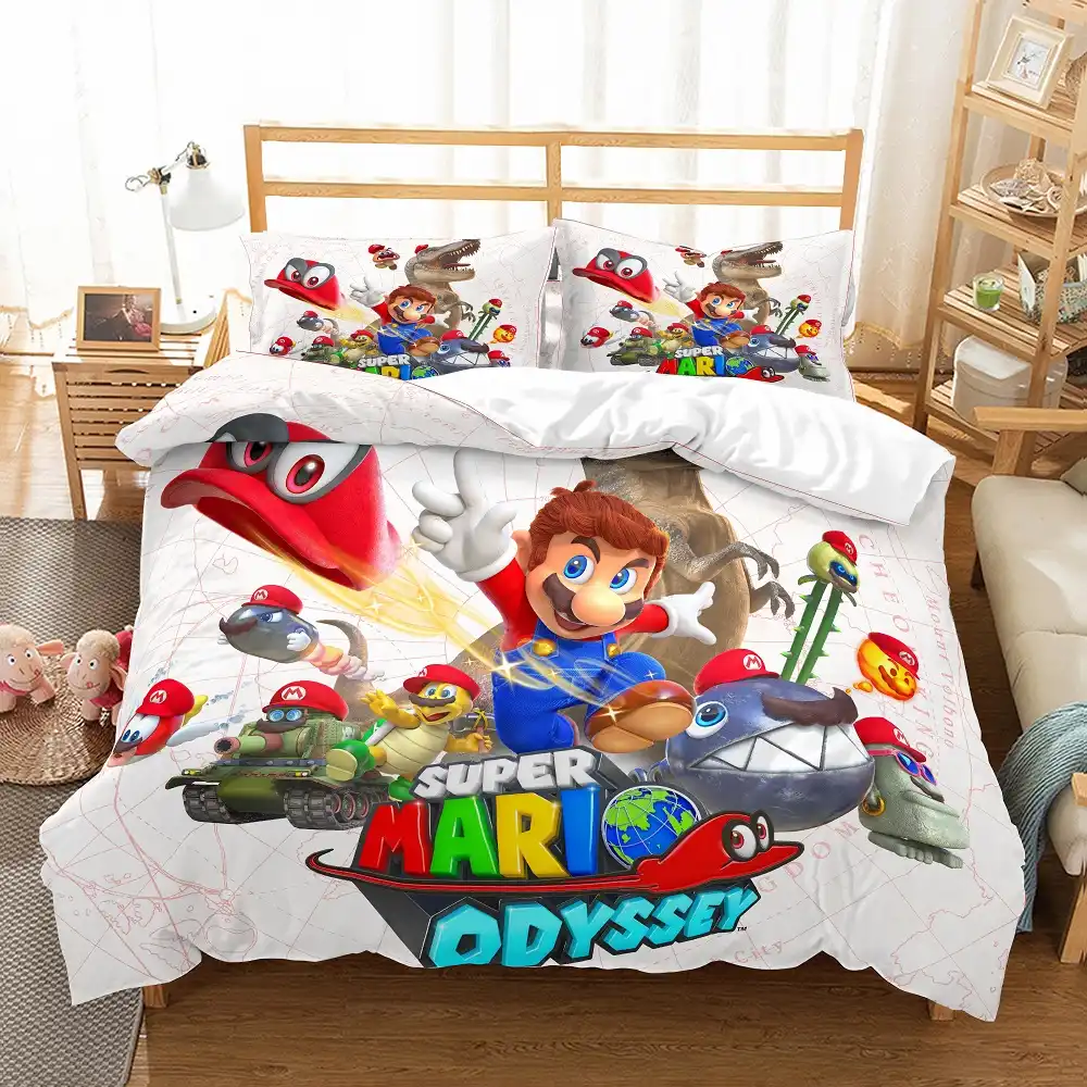 Super Mario Odyssey Bedding Set 3d Printe World Map White