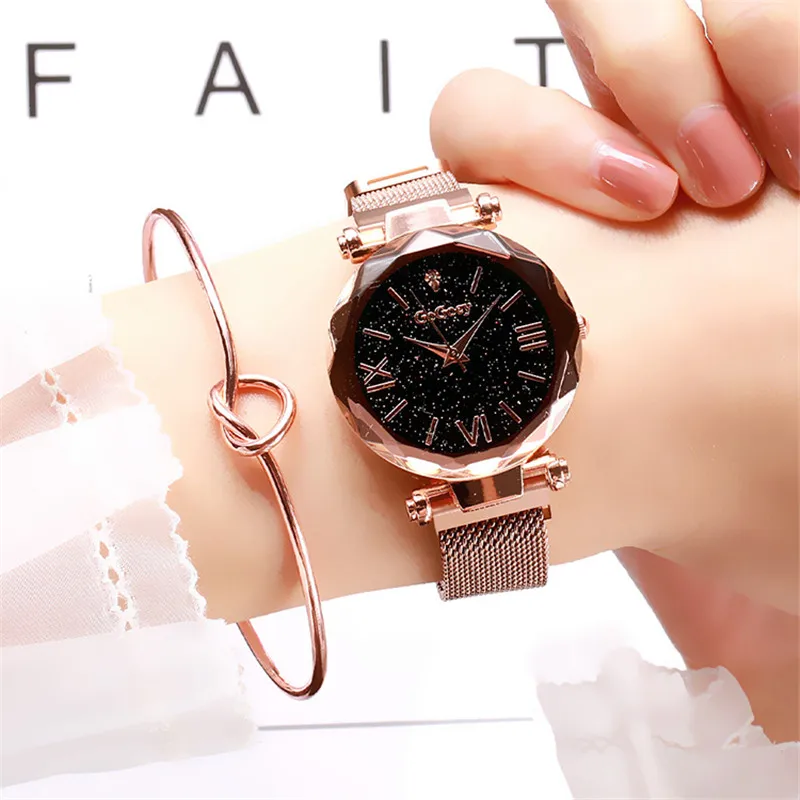 

Luxury Rose Gold Women Watches ladies starry sky Magnet Buckle Fashion Casual Female Wristwatch Waterproof Roman Numeral Clock
