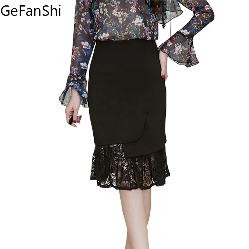 

S-5XL Women Pencil Skirt Plus Size 2019 New Fashion Back Zipper Lace Skirt Casual Bodycon Skirt Elegant Stretch Fabrics Skirt