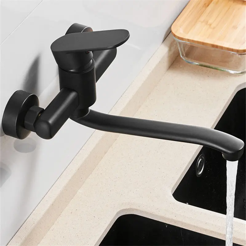 Mop Pool Faucet Black Kitchen Tap Brass Sink Faucet Wall Mounted Kitchen Faucet Single Handle Washing Basin Hot Cold Mixer Tap