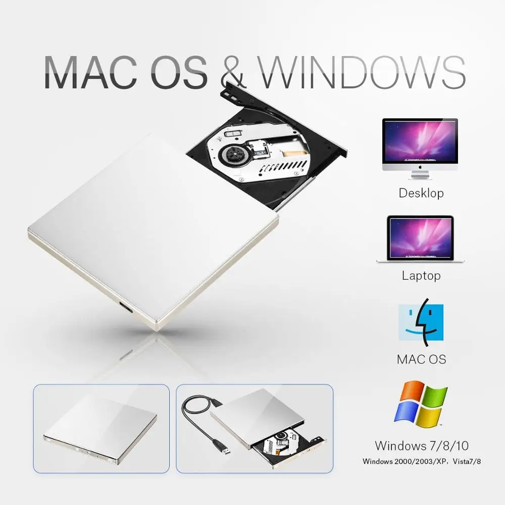 YiYaYo USB 3,0 устройство для записи dvd-дисков оптический привод проигрыватель компакт-дисков RW Писатель DVD Встроенная память плеер для hp ноутбук Windows 10/8/7/Vista для Macbook iMac воздушный компьютер