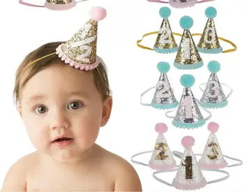 

Free shipping 12pcs Children Hair Decorate First Birthday Party Hats Baby Hair Band Shoot Prop Princess crown Girl Birthday Hat