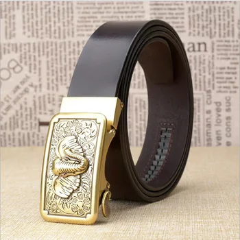 

Men Gold Color Automatic Buckle Genuine Leather Elephant Belts Punk Style Hip-hop Jeans Belt Waistband ZLB312