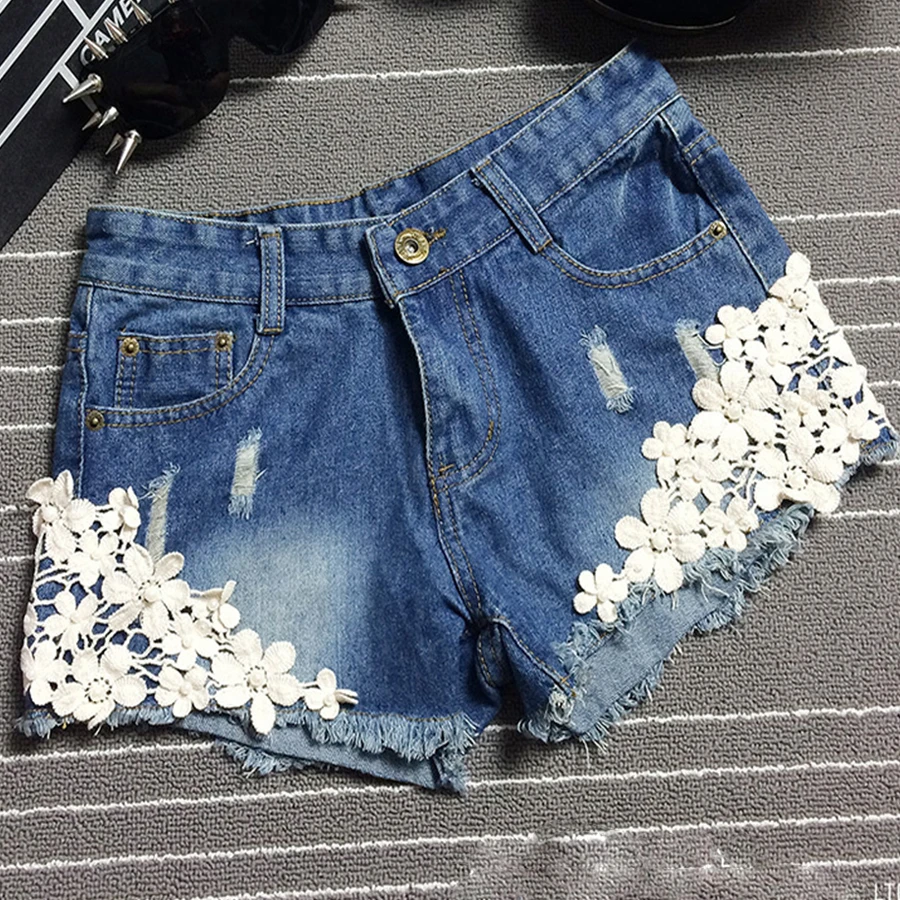 Пикантные синие плюс размер низкий подъем потертые джинсы обтягивающие шорты Женщины звезда шаблон бисером тонкие бедра джинсовые