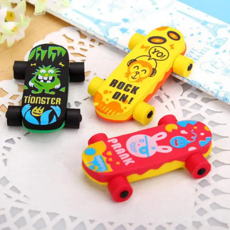 cheap Jonvon Satone 10 Pcs Creative Novelty Erasers Skateboard Cartoon Lovely Eraser Student Rubber Learning Supplies Wholesale Cute