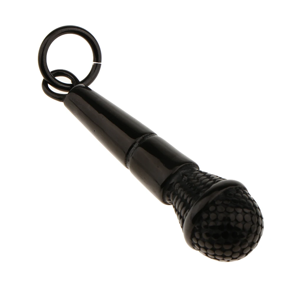 Mens Hip Hop Rock Roll Black Stainless Steel Microphone Music Pendant for DIY Necklace