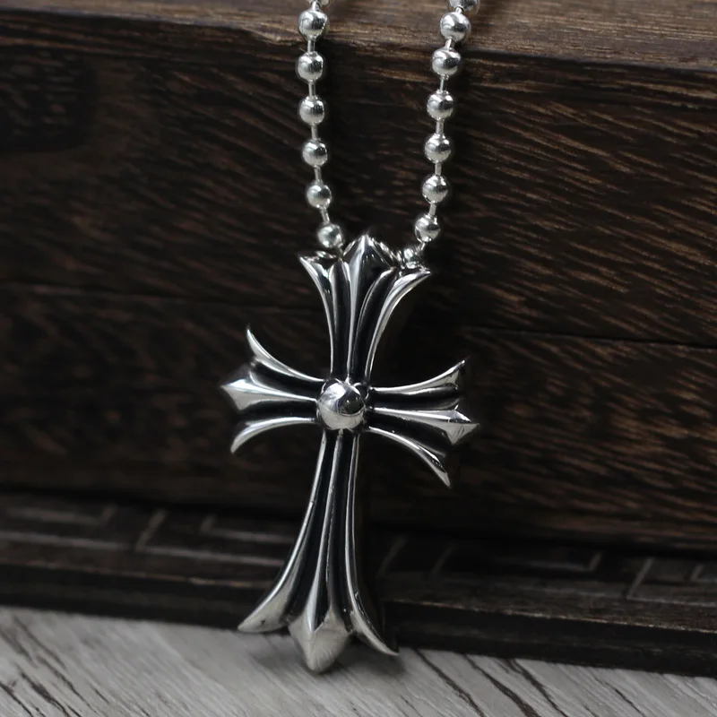 

S925 Sterling Silver Jewelry Personalized Cross Army Flower Pendant Thai Silver Vintage Punk Wind Pendant Old