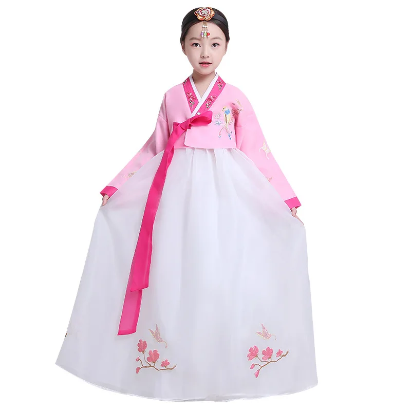 Детский костюм ханбок в Корейском стиле для девочек; платье для выступлений в национальном стиле; винтажная одежда для костюмированной вечеринки в Корейском стиле