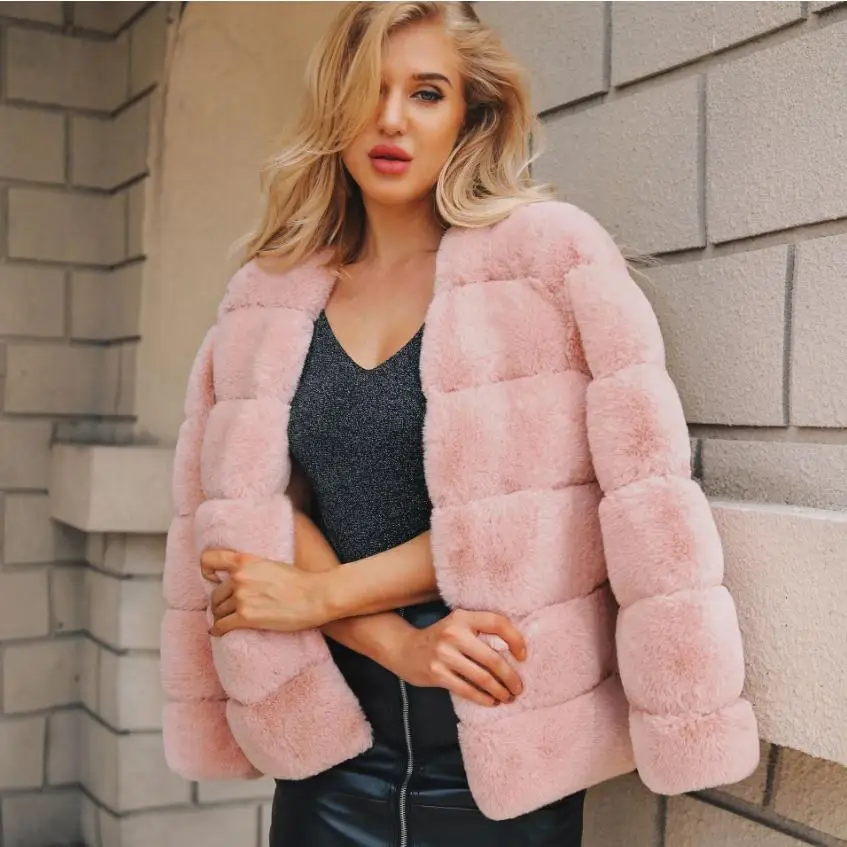

Newest Womens Winter Autumn Fake Fur Jackets Thick Warm Man-Made Fur Coats Large Size Female Faux Fur Outwears S/3Xl K1142