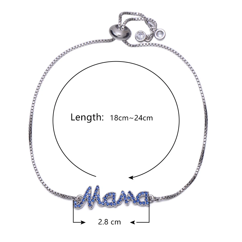 Pipitree розовый и синий CZ Циркон мама очаровательный браслет с буквой подарок на день матери медная цепочка браслеты ювелирные изделия для женщин