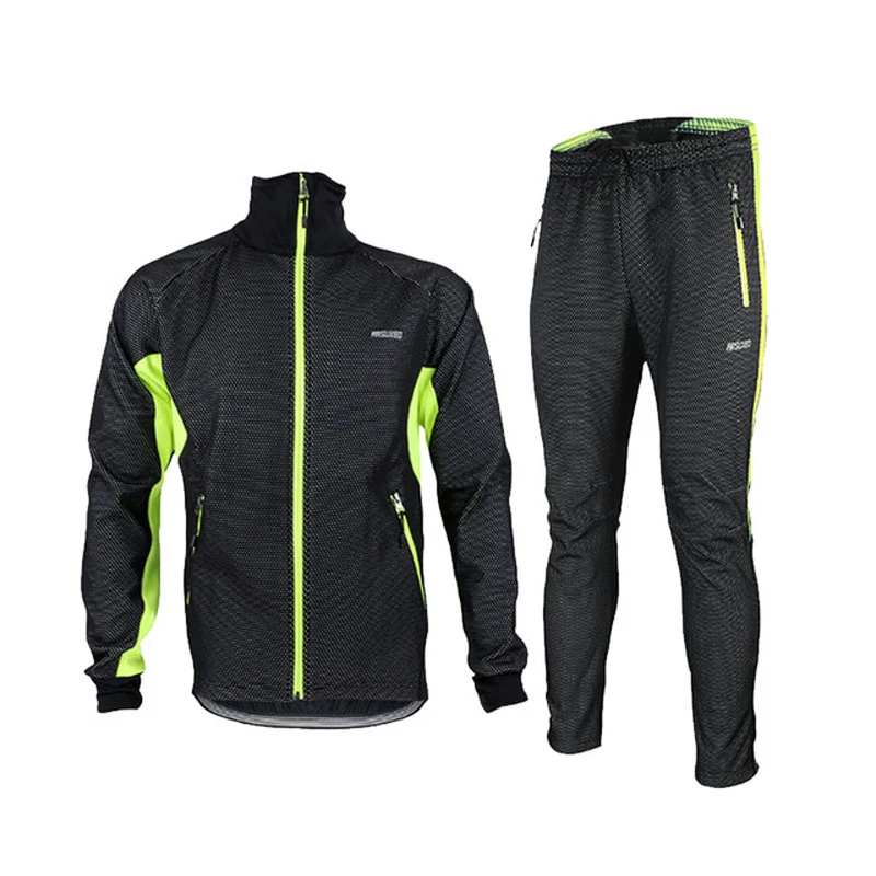 

ARSUXEO Men Cycling Jackets Winter Warm Up Thermal MTB Bike Cycling Jacket Pants Set Bicycle Running Windproof Jersey Clothing