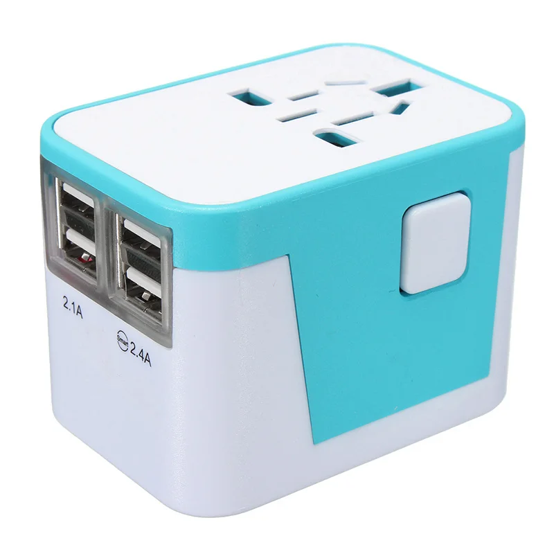 Blue LEORY 4 USB порт AU US UK EU вилка все в одном мире Путешествия AC мощность Международный разъем зарядное устройство, адаптер Универсальный - Цвет: Blue