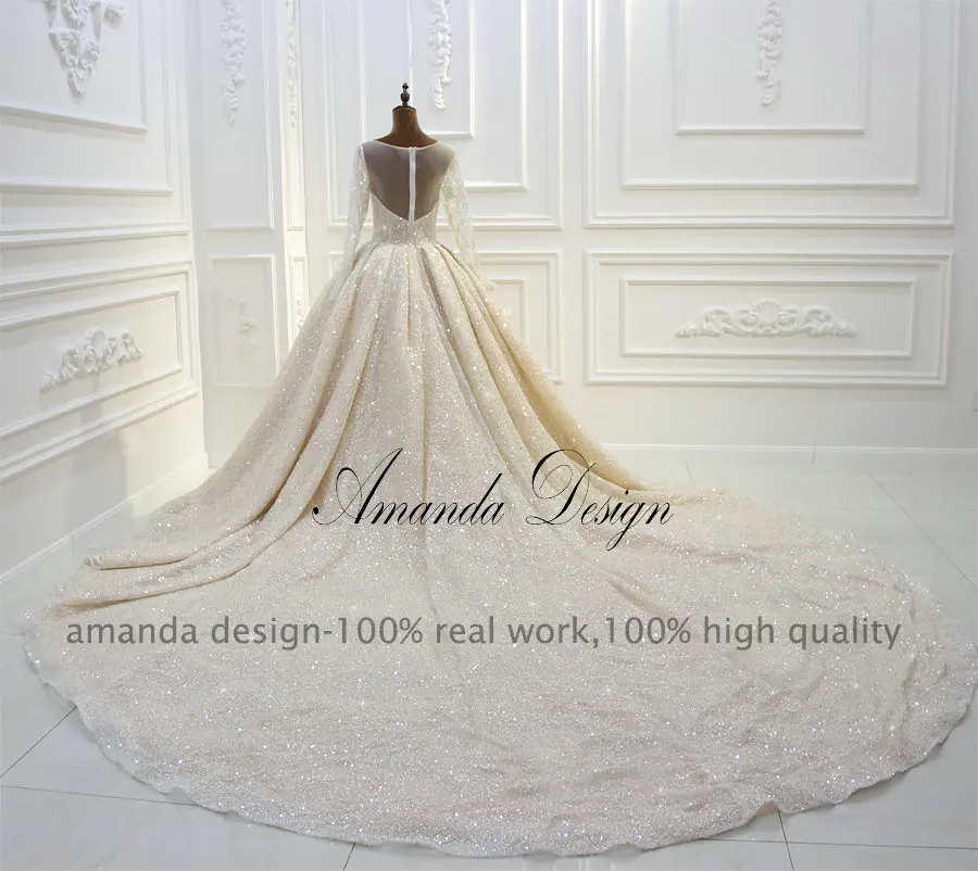 Amanda Design brautkleider hochzeitskleid блестящее свадебное платье с длинным рукавом