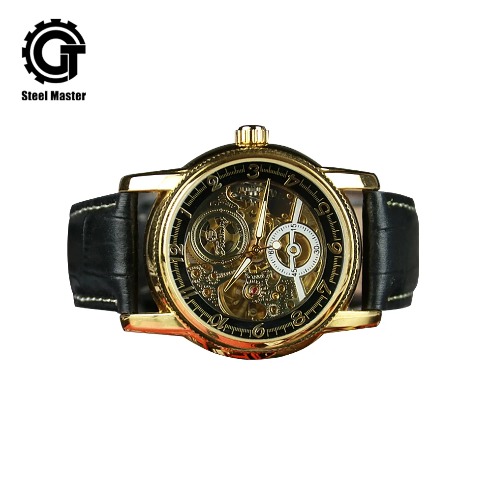 

2018 New Punk Retro Men's Automatic Mechanical Watch Leather Belt Hollow Pattern Wrist Watch With Waterproof