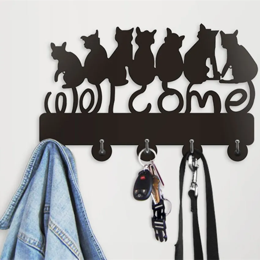1Piece Black Cats Silhouette Decorative Wall Hanger Kitty Kittens Coat