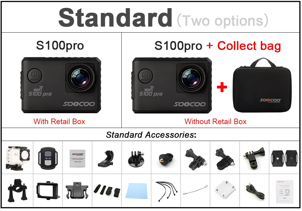 4K WI-FI Спортивная Экшн-камера Камера SOOCOO S100 Pro HD Водонепроницаемый DV видеокамера 20MP 170 градусов Широкий формат 2 дюймов ЖК-дисплей 2,4 ГГц пульт дистанционного управления