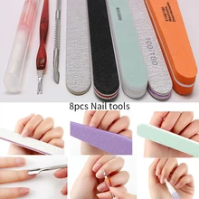 1 Набор 8 шт профессиональные маникюрные инструменты для ногтей пилки для ногтей прочные буферные ногти Толкатель для кутикулы Восстанавливающий масляный набор аксессуаров