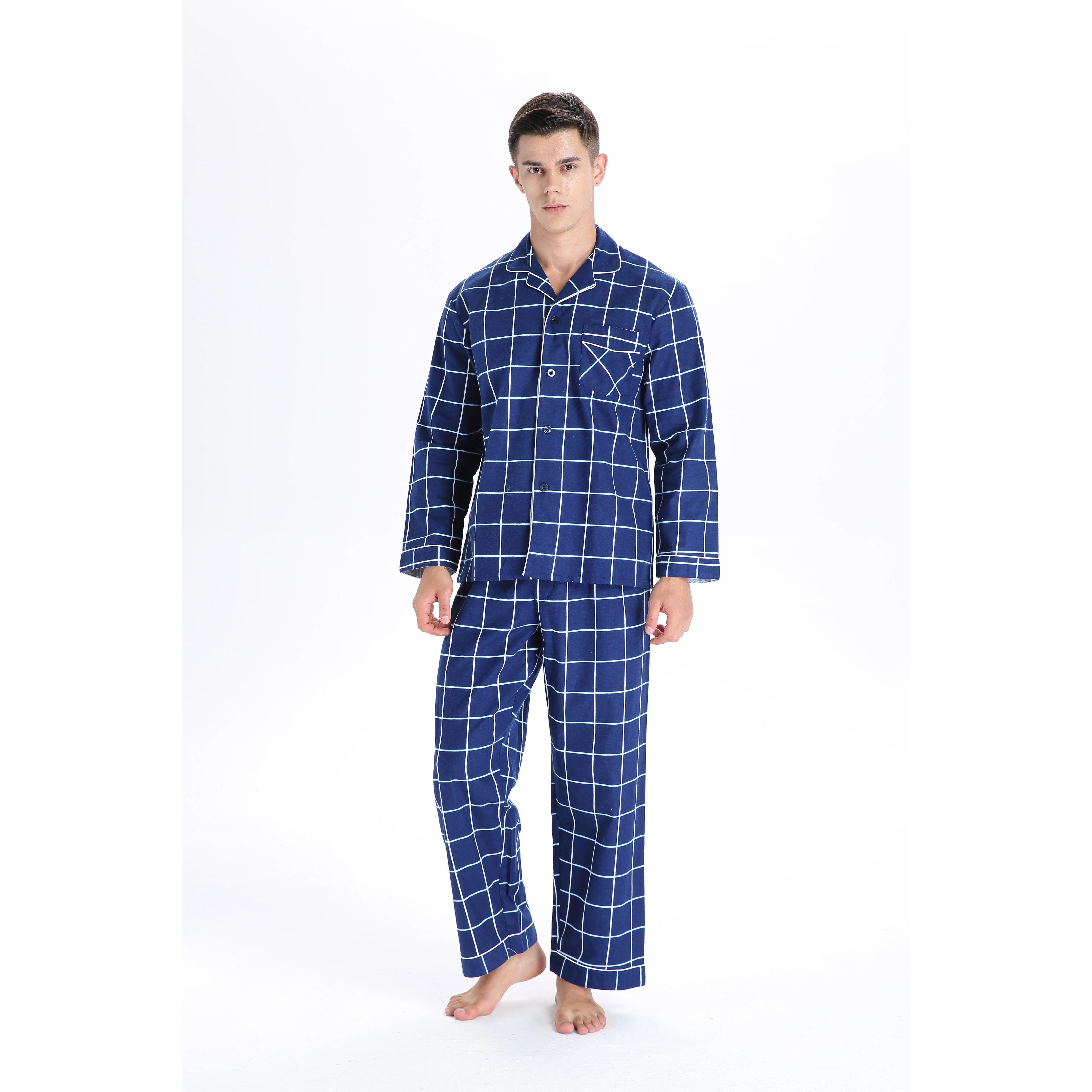 

Lavenderi Men's Cotton Long Sleeve Pajamas, 100% Cotton Pajama Set