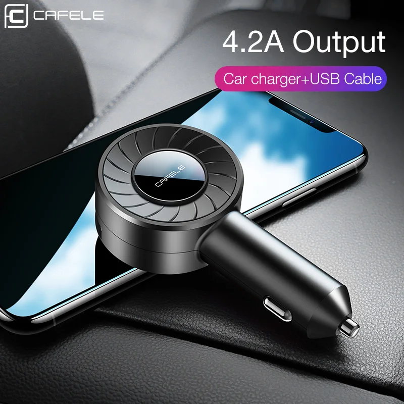Cafele 4.2A المزدوج USB سيارة شاحن الهاتف مع المصغّر usb نوع C كابل العالمي ل فون سامسونج هواوي شاحن سريع للهاتف المحمول