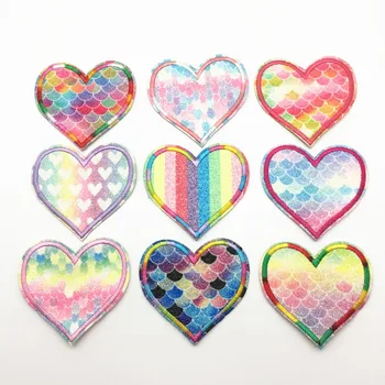 

90pcs Mixed Heart PU Leather Iron on Patch Sewing Glitter Shiny Appliques DIY Patches Sew On Badge Sticker 62x65mm