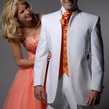 Классический Стиль Белый Жених Смокинги друзей жениха Мужские свадебные костюмы жениха(пиджак+ брюки+ жилет+ галстук) K: 932