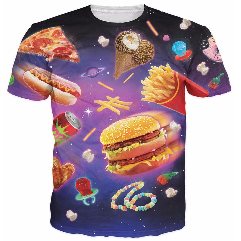 

2018 delicious foods t shirt 3D printing hamburger/Ice Cream/pizza galaxy Women Men tees tops short sleeves free shipping