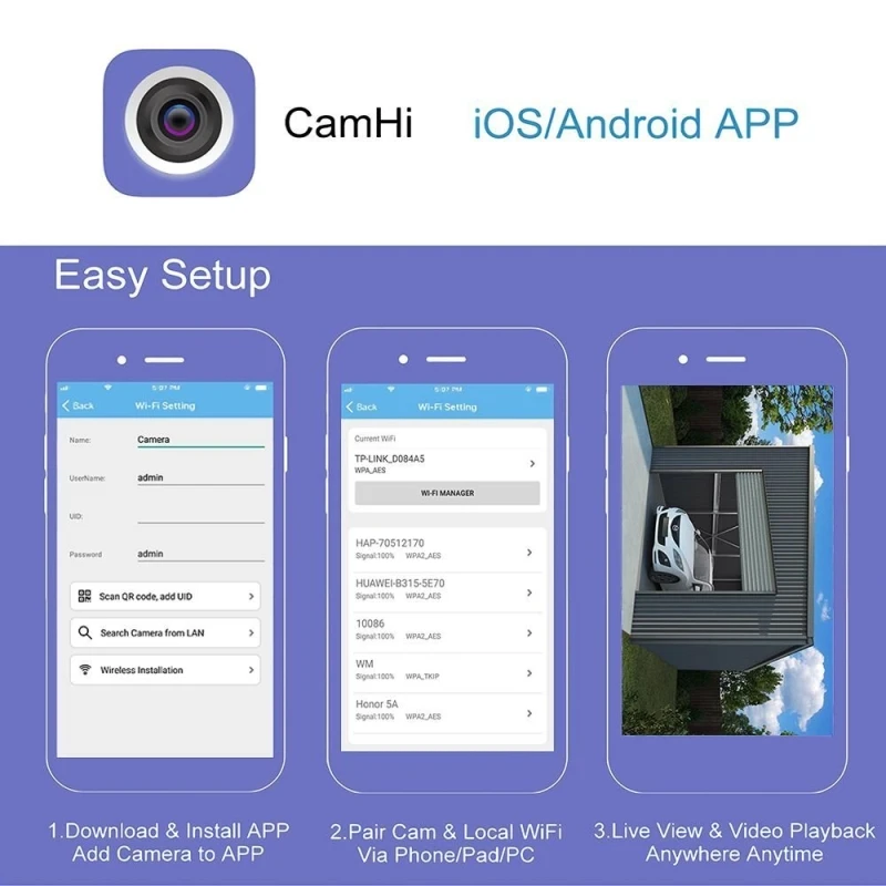 Беспроводная панорамная ip камера с монитором Full HD 3 Мп 360 градусов Wi Fi|Камеры