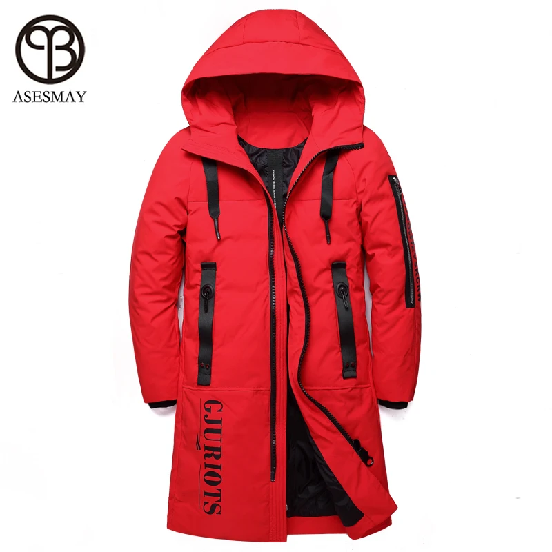 Asesmay брендовый мужской пуховик, зимняя толстая белая парка на утином пуху, теплые зимние мужские пальто, толстовки для влюбленных, красные повседневные куртки