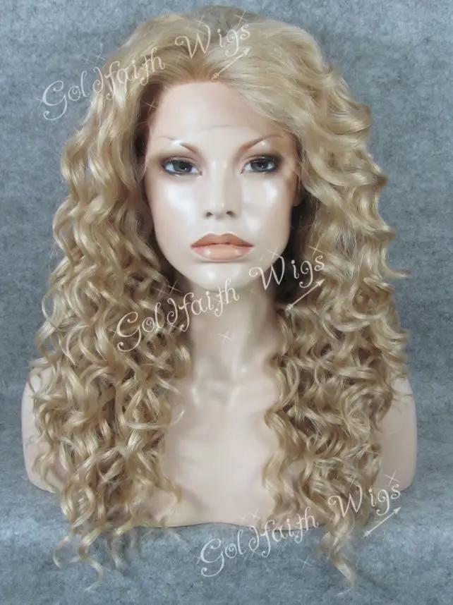 

S03 20" Long Deep Wave Synthetic Lace Front Ladies Fashion Heat Resistant Blonde Wig Curly Natural