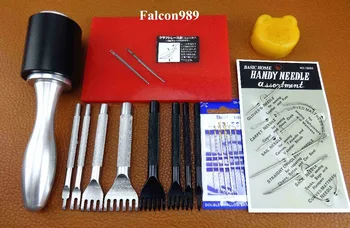 

15pcs Leather Craft Hammer Stitching Sewing Lacing Chisel Punch Needle Tool Kit Set Carving Stamping Knife Cutter Burnisher Awl