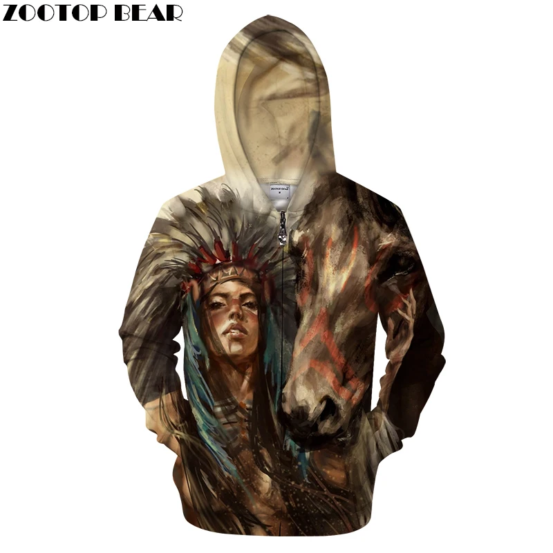 Horse 3D Zip Hoodie Men Art Hoody Zipper Tracksuit Groot Sweatshirt
